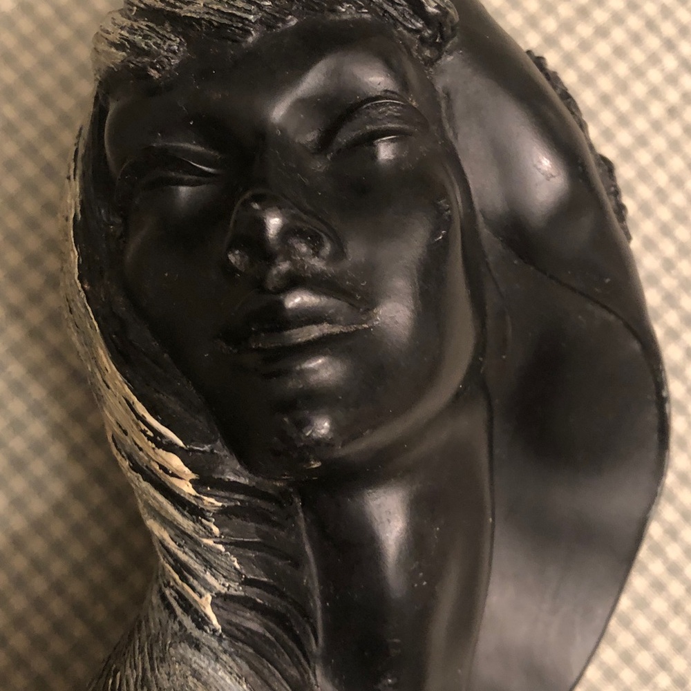 Vintage 1960s Frank Schirman “Laka” Hawaiian Black Coral Bust Sculpture MCM #892